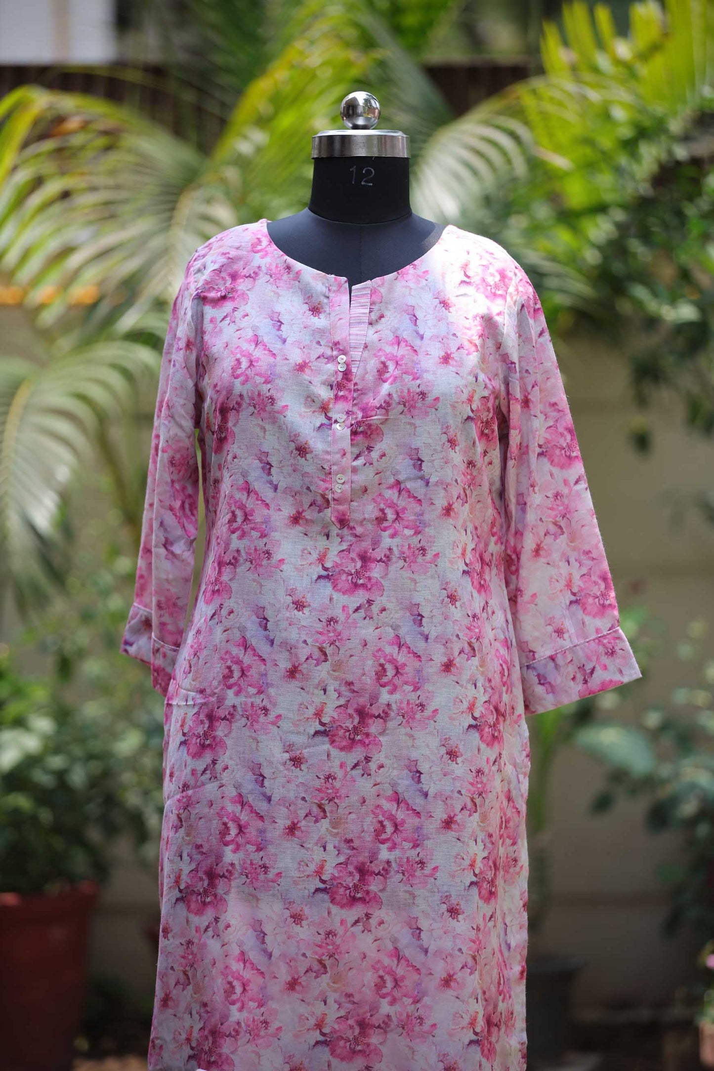 LINEN PRINTED KURTA SET PINK