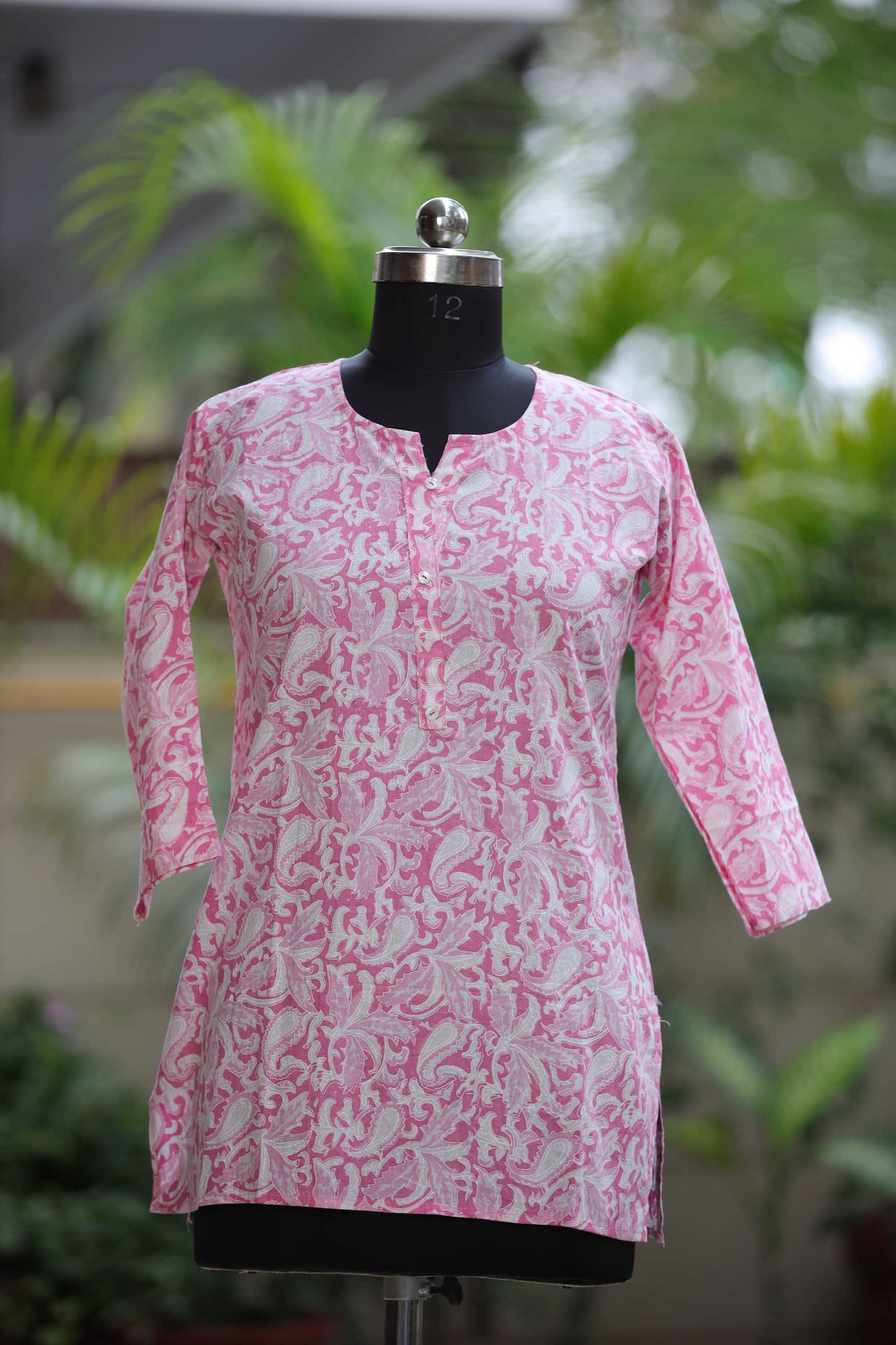 COTTON SHORT PRINTED PINK KURTA