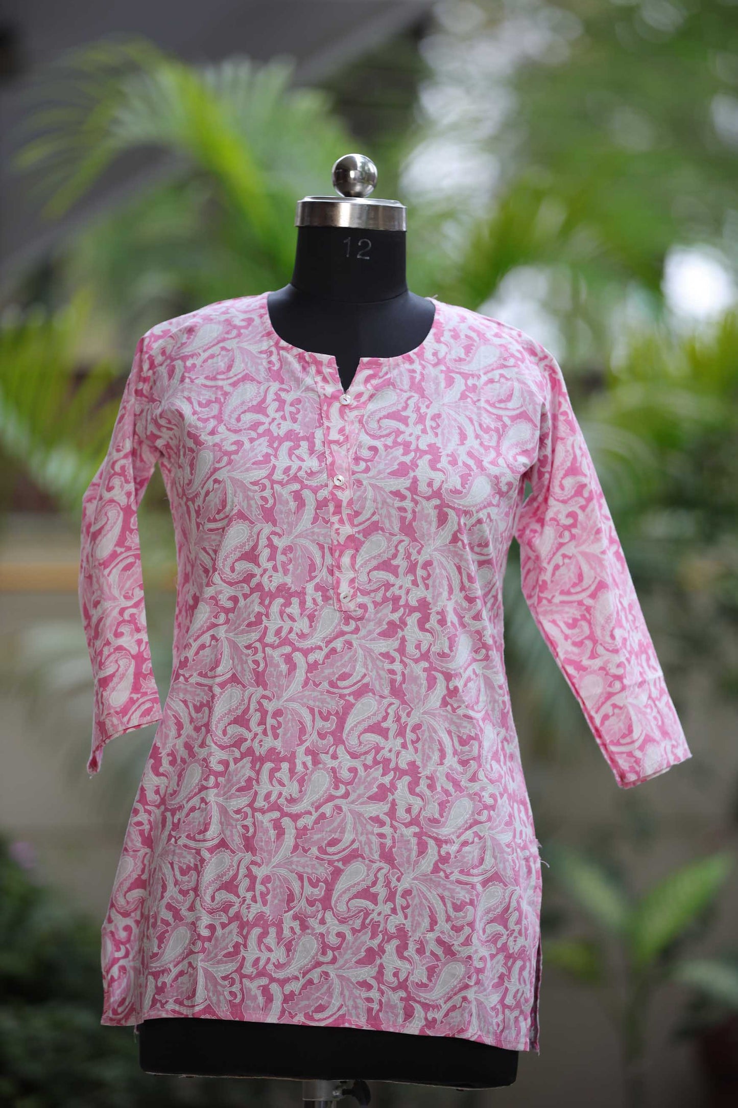 COTTON SHORT PRINTED PINK KURTA