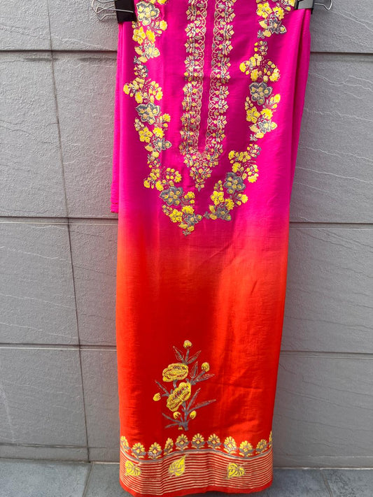 BLOCK PRINT CHANDERI MAJENTA SUIT