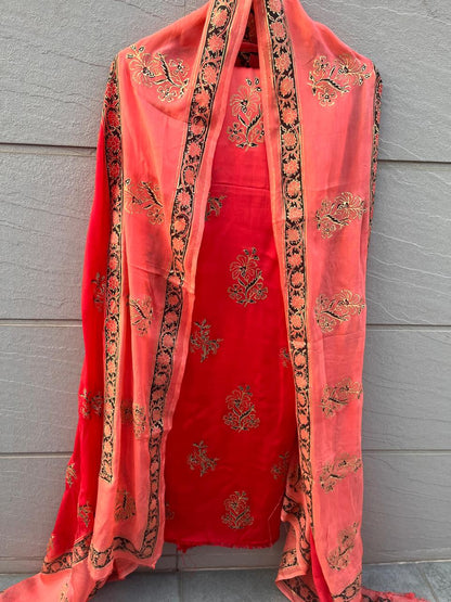 BLOCK PRINT MODAL SATIN PEACH SUIT