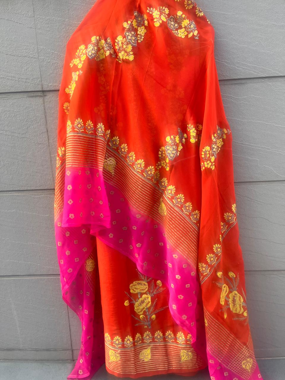 BLOCK PRINT CHANDERI MAJENTA SUIT