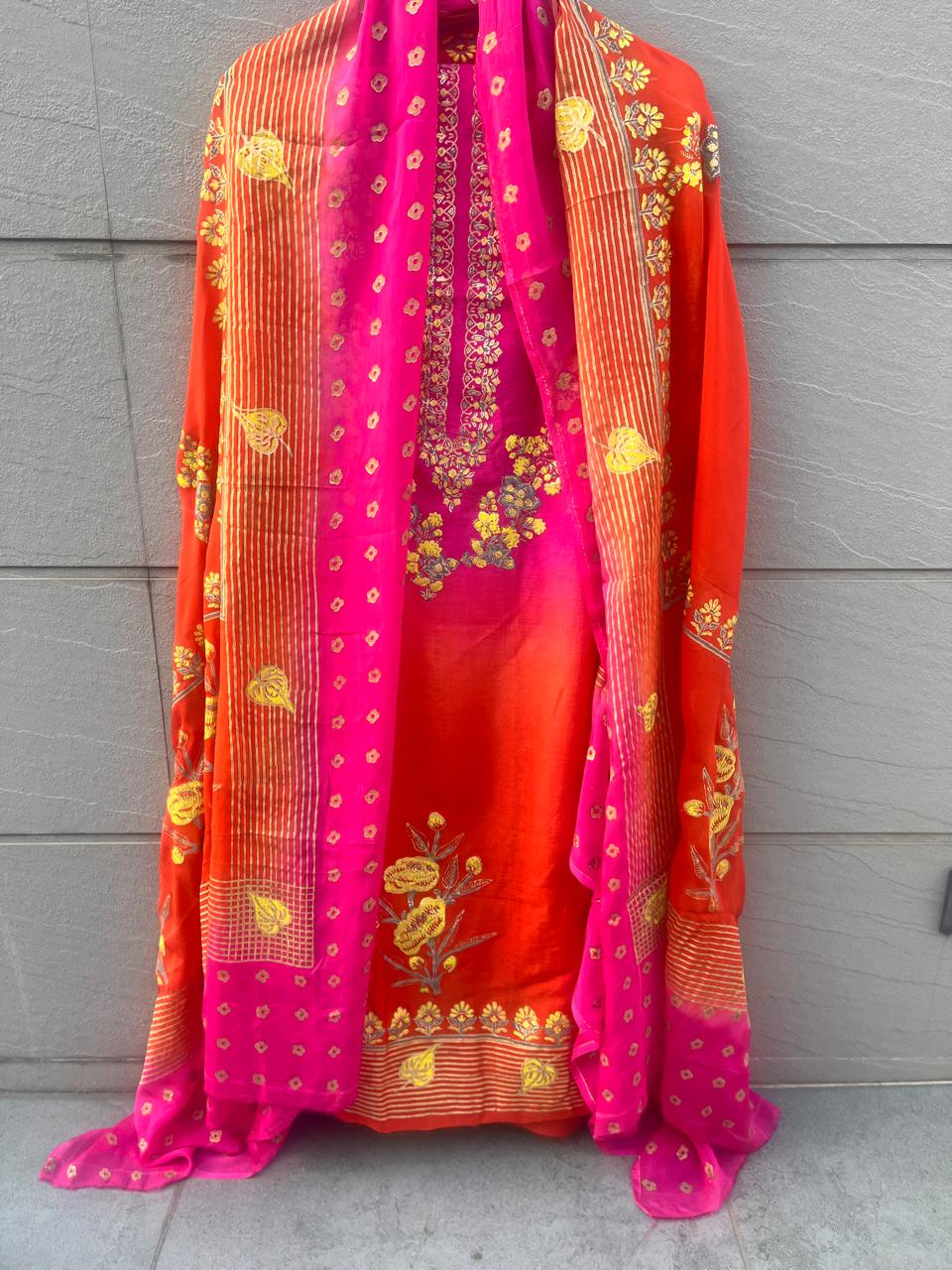 BLOCK PRINT CHANDERI MAJENTA SUIT