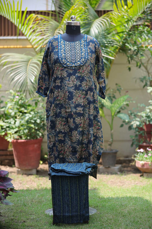 FLORAL PEACOCK BLUE SUIT