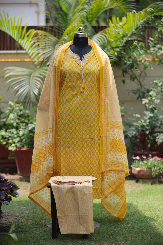 JAIPURI YELLOW COTTON SUIT
