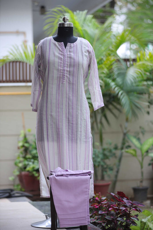 LINEN STRIPED KURTA SET MOUVE