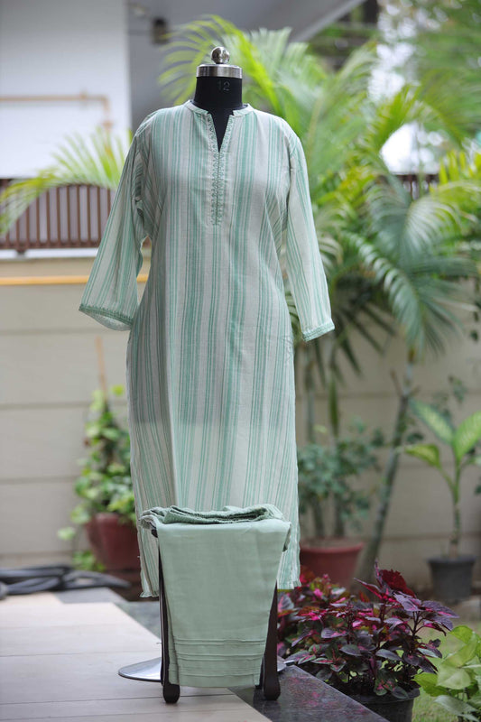 LINEN STRIPED KURTA SET PISTA