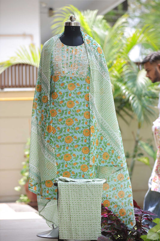 COTTON SUIT GREEN ORANGE