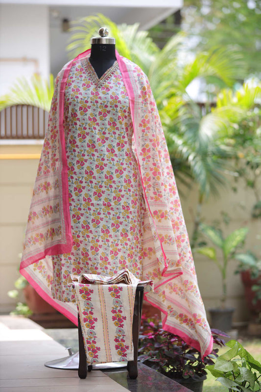 COTTON SUIT PINK AND OFF WHITE