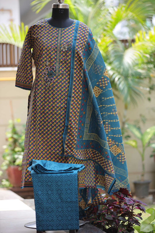 COTTON SUIT BLUE BEIGE