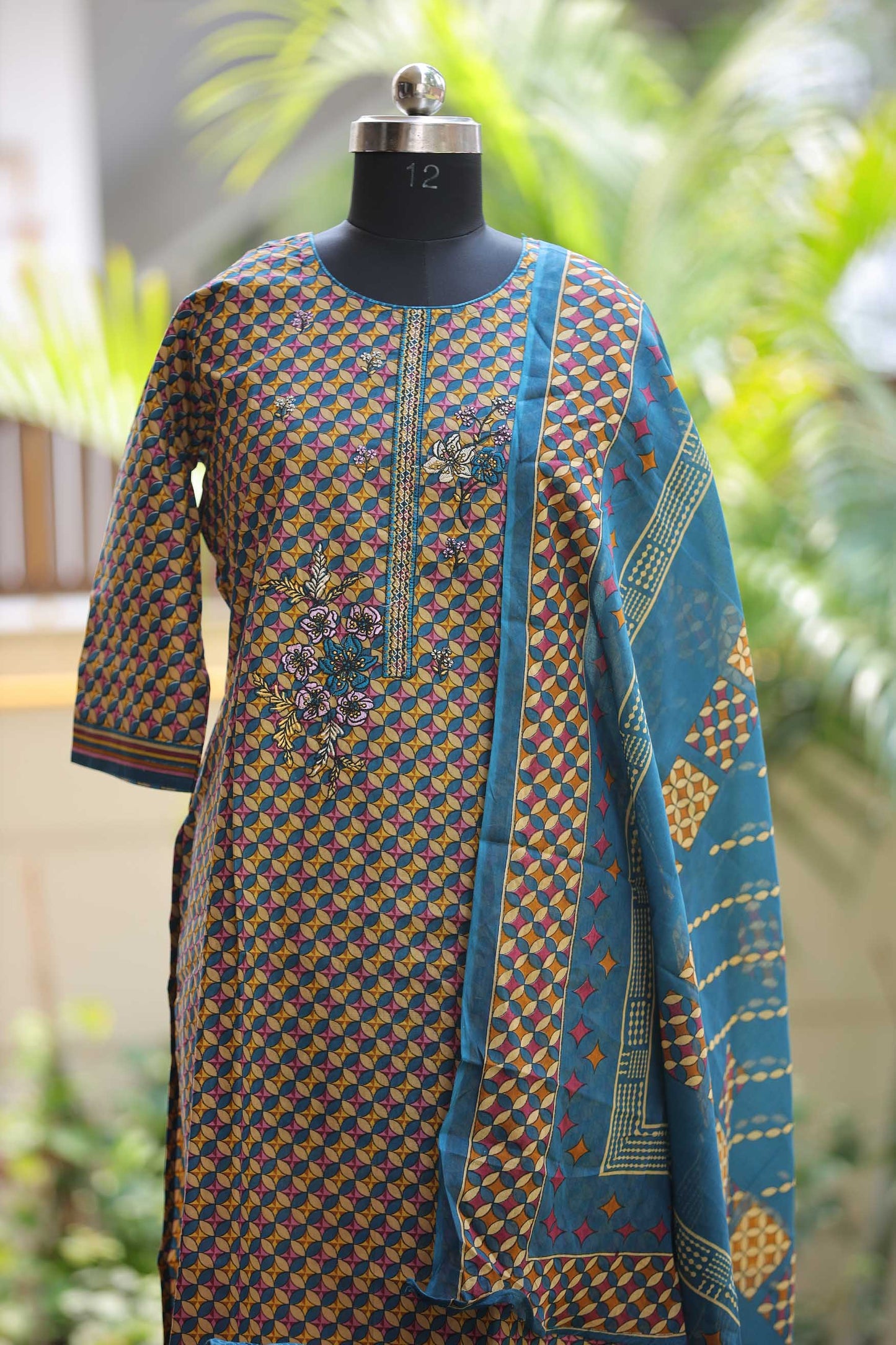 COTTON SUIT BLUE BEIGE