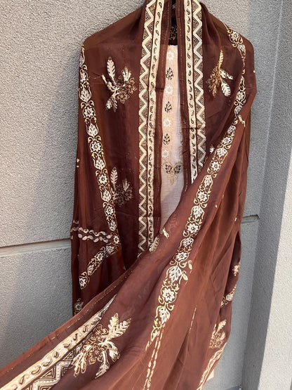 BLOCK PRINT CHANDERI BEIGE COLOUR SUIT