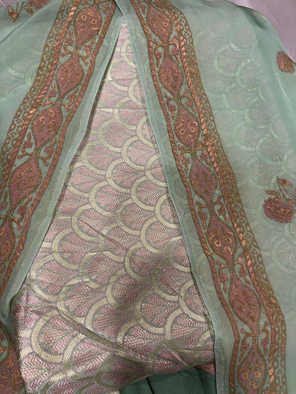 BROCADE GREEN SUIT WITH BLOCK PRINT DUPATTA