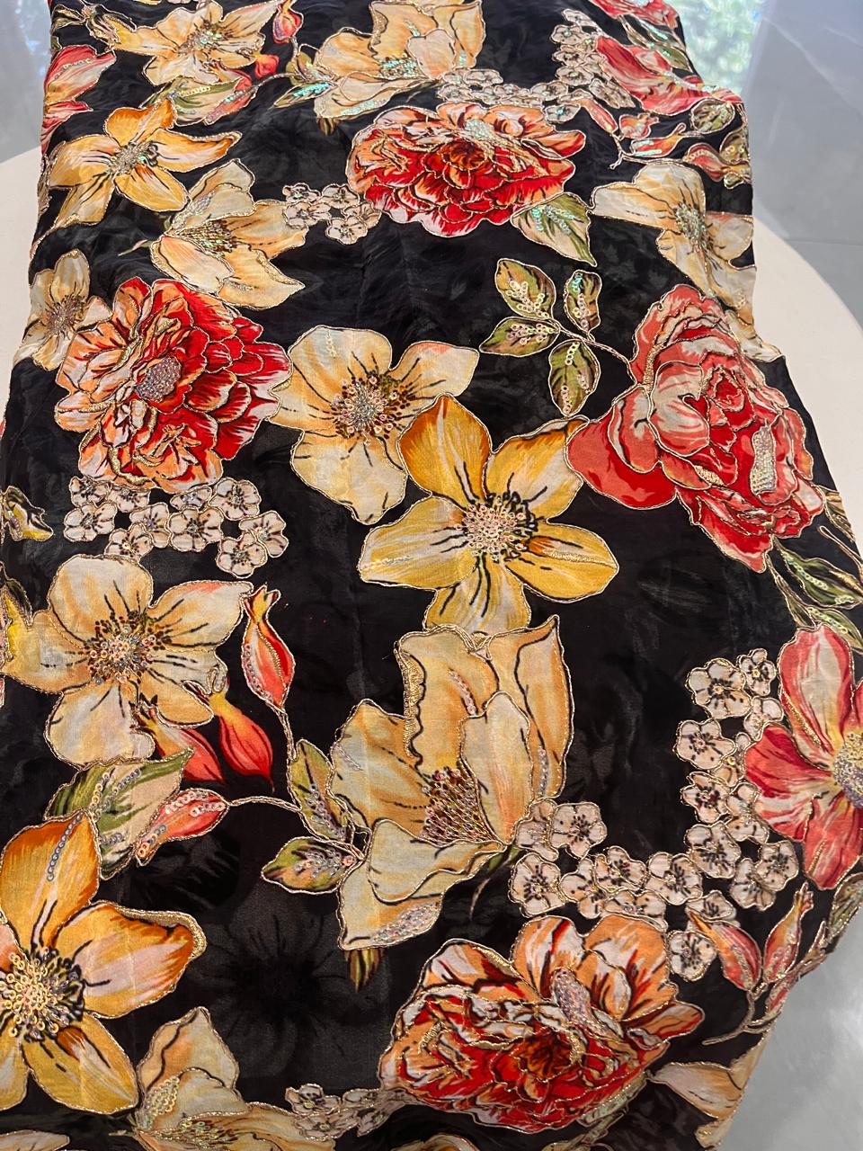 Chiffon crepe Black Printed Fabric