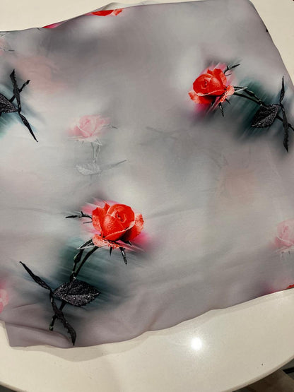 Crepe Grey with Rose Pattern