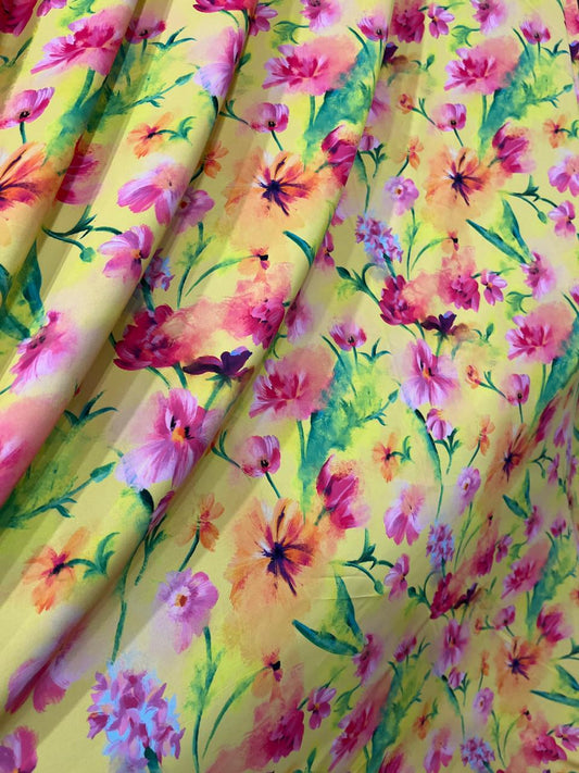 Crepe Bright Yellow Print