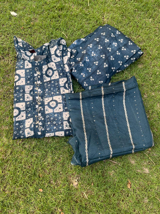 BLUE COTTON SILK SUIT