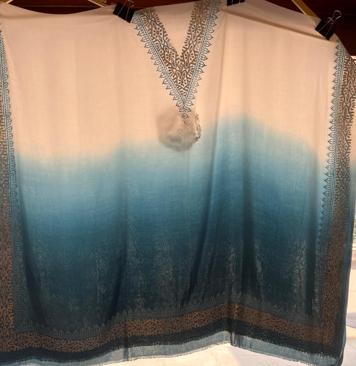 Kaftan modal blue with Block Print