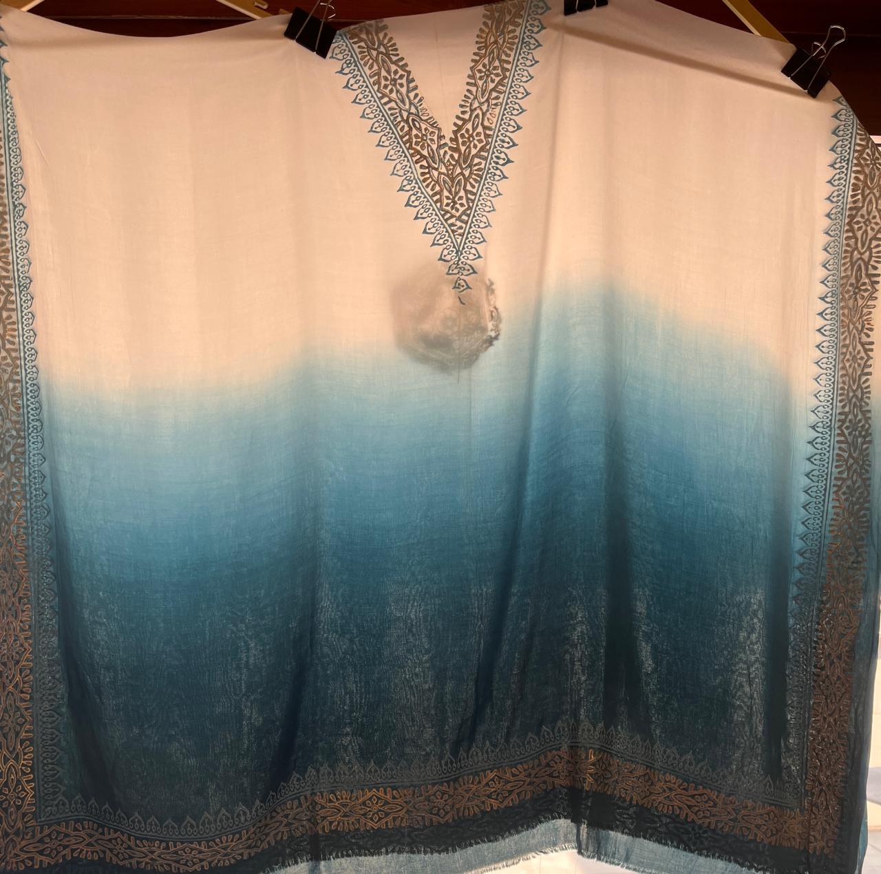 Kaftan modal blue with Block Print