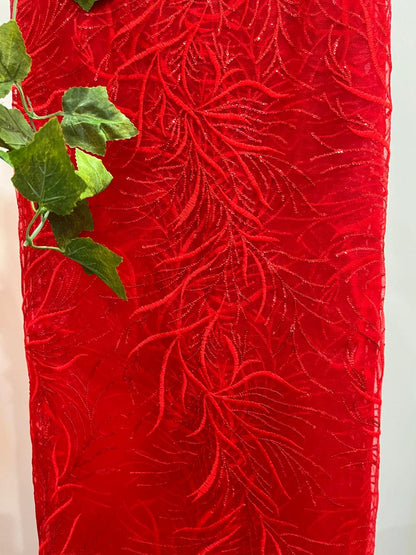 RED NET WITH THREAD EMBROIDERY