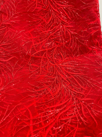 RED NET WITH THREAD EMBROIDERY