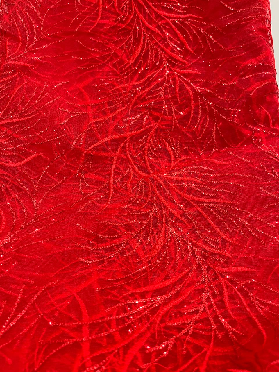 RED NET WITH THREAD EMBROIDERY