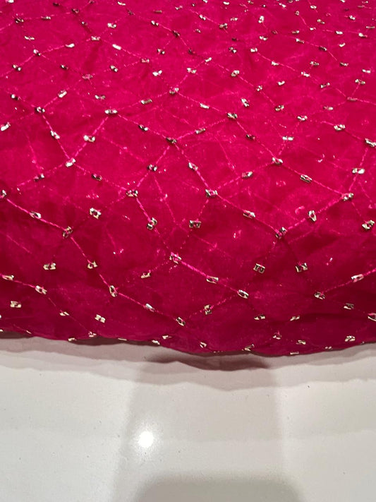 Organza Hot Pink Fabric with Embroidery