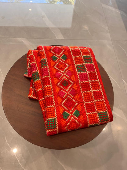 Phulkari with square booty's pattern embroidery
