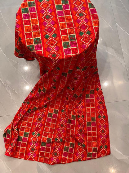 Phulkari with square booty's pattern embroidery