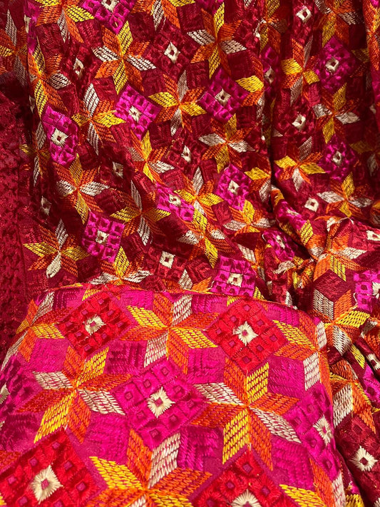 Phulkari with jaal work maroon and majenta