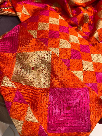 Phulkari with Bagh pattern embroidery