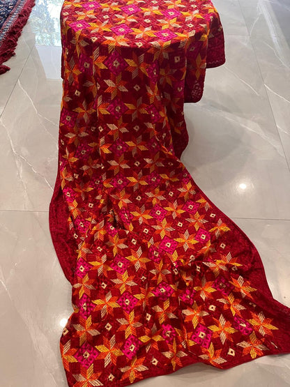 Phulkari with jaal work maroon Colour