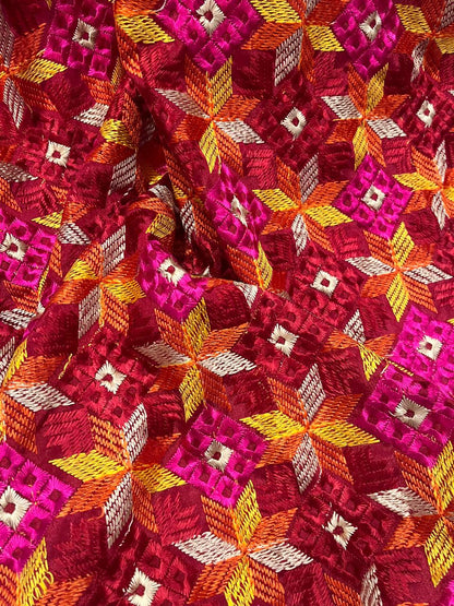 Phulkari with jaal work maroon Colour