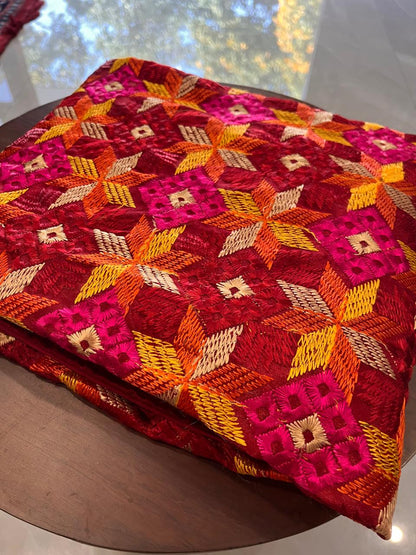 Phulkari with jaal work maroon Colour