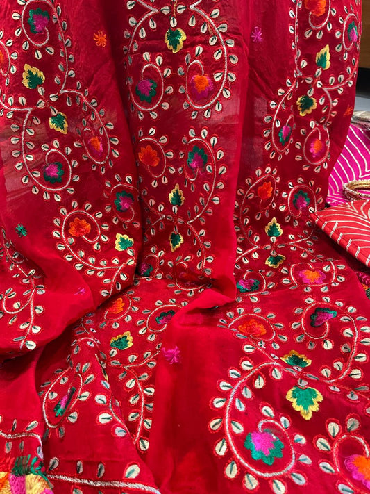 Phulkari Red Gotta patti design dupatta 3