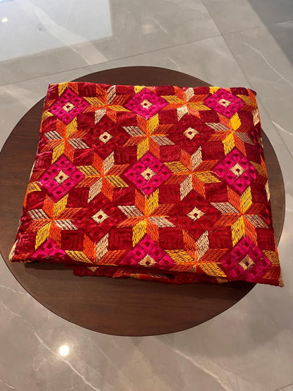 Phulkari with jaal work maroon Colour