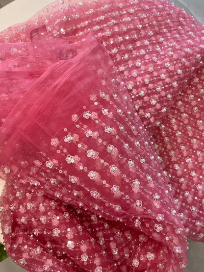 Net pink colour  with pearls embroidery