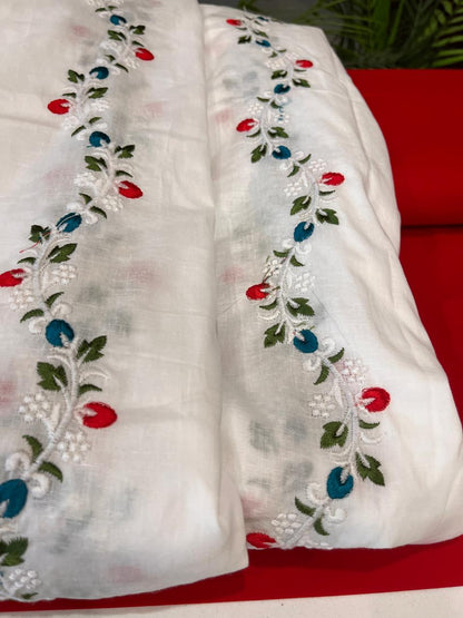 PURE COTTON SET LEHRIYA EMBROIDERY WHITE