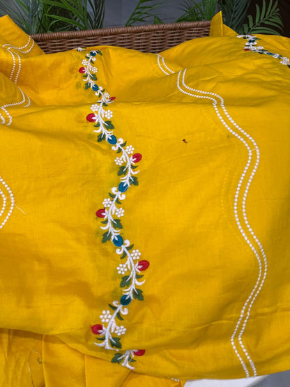 PURE COTTON SET LEHRIYA EMBROIDERY YELLOW