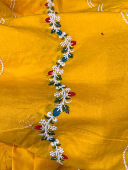 PURE COTTON SET LEHRIYA EMBROIDERY YELLOW